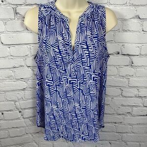 Lumiere Women’s Sleeveless Shell Blouse Royal Blue & White Plunging V-Neck S